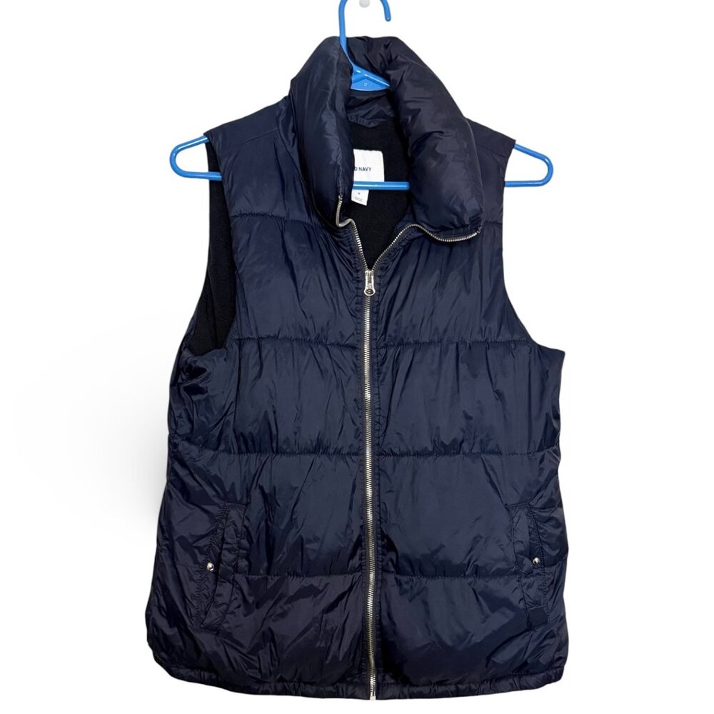 Old Navy Lined Navy Blue Puffer Vest Zipper and Pockets Women size M